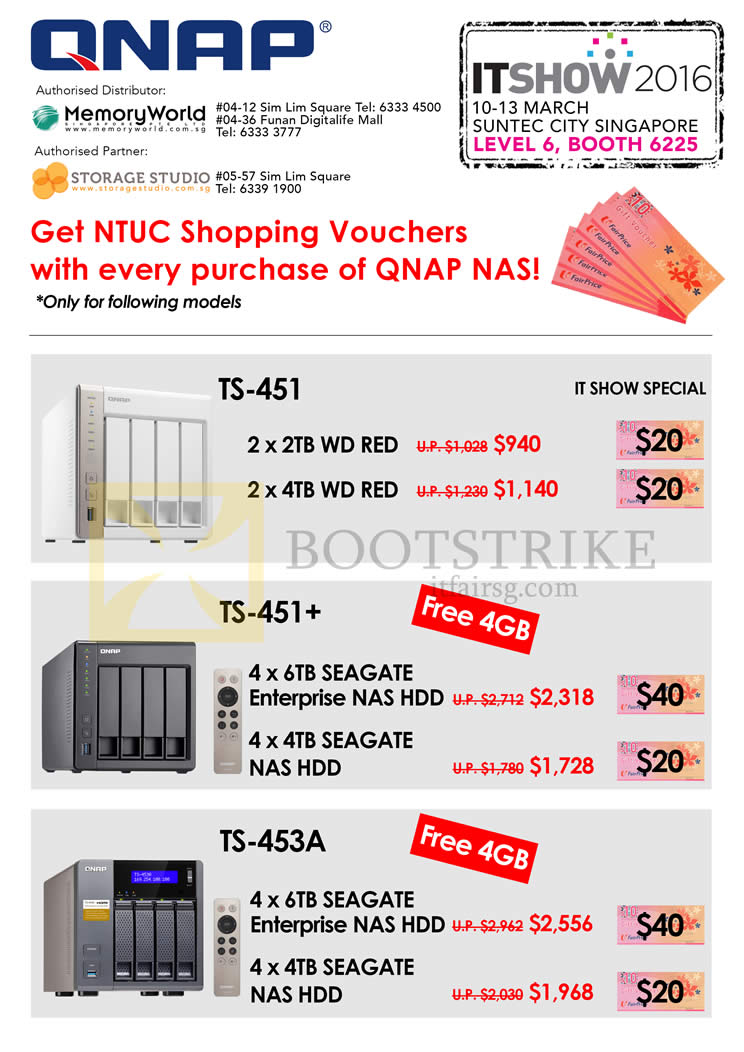 IT SHOW 2016 price list image brochure of Memory World Qnap NAS NTUC Vouchers, TS-451, Plus, TS-453A