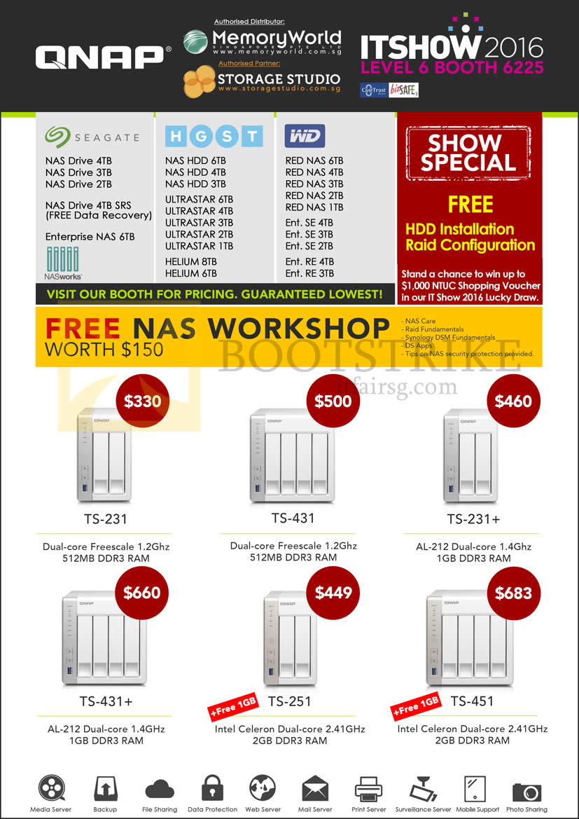 IT SHOW 2016 price list image brochure of Memory World Qnap NAS TS-231, TS-431, TS-231 Plus, TS-431, TS-251, TS-451