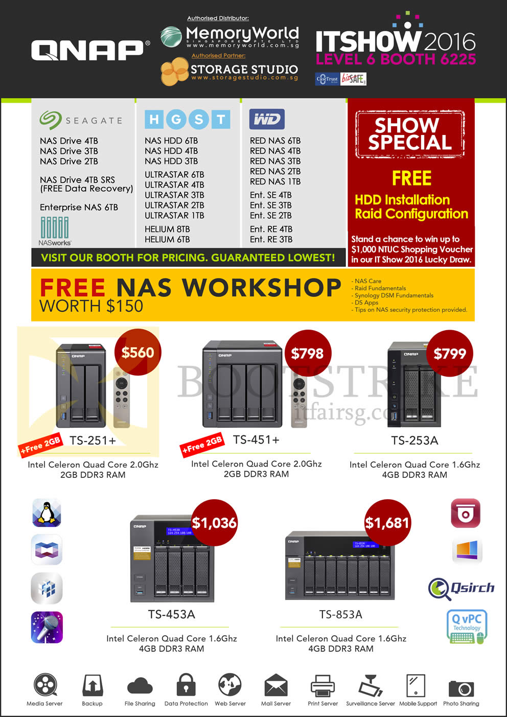 IT SHOW 2016 price list image brochure of Memory World Qnap Seagate HGST, WD, TS-251Plus, 451 Plus, 253A, 453A, 853A