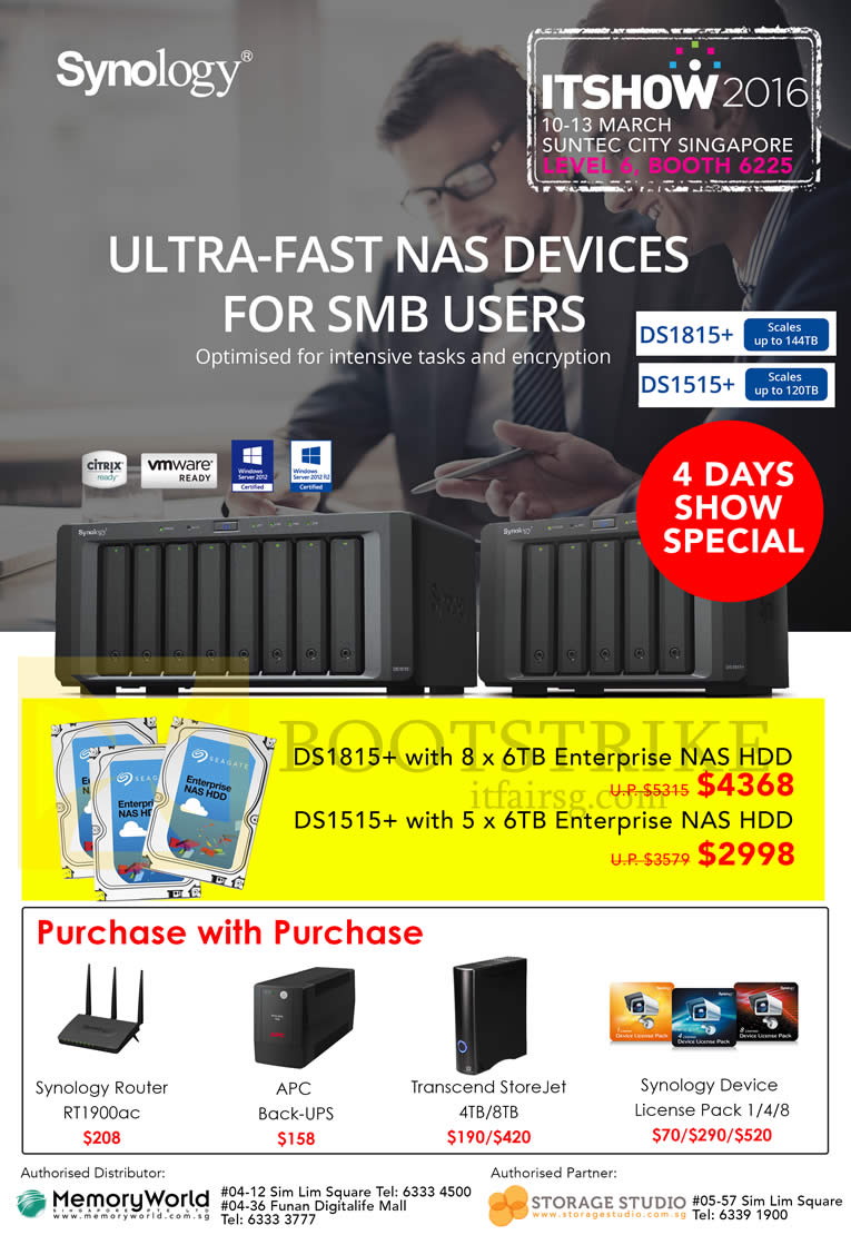 IT SHOW 2016 price list image brochure of Memory World Synology NAS DS1815 Plus, DS1515 Plus
