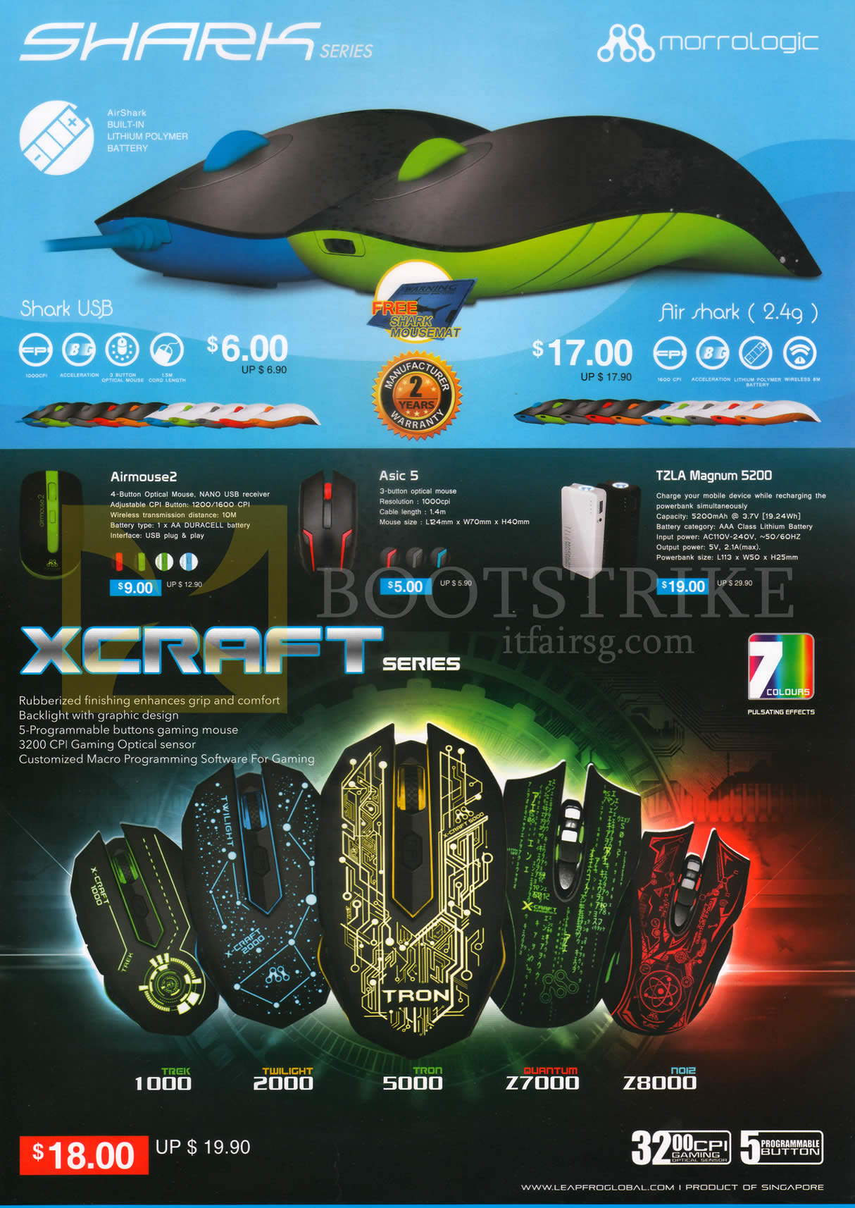IT SHOW 2016 price list image brochure of Morrologic Mouses Shark Series, Xcraft Series, Shark USB, Air Shark, Airmouse2, Asic 5, T2LA Magnum 5200