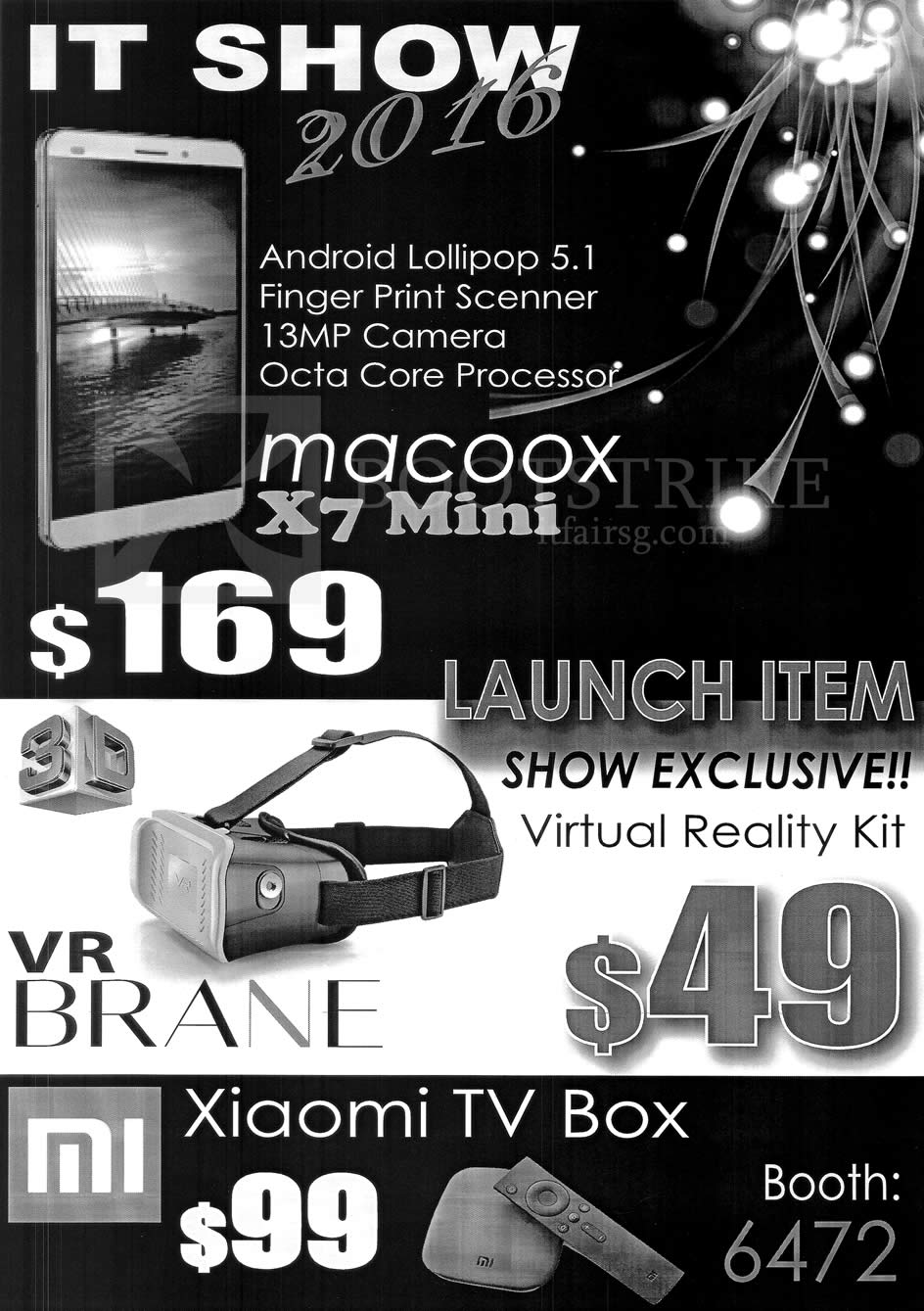 IT SHOW 2016 price list image brochure of Nasa Mi Macoox X7 Mini, Virtual Reality Kit, VR Brane, Xiaomi TV Box