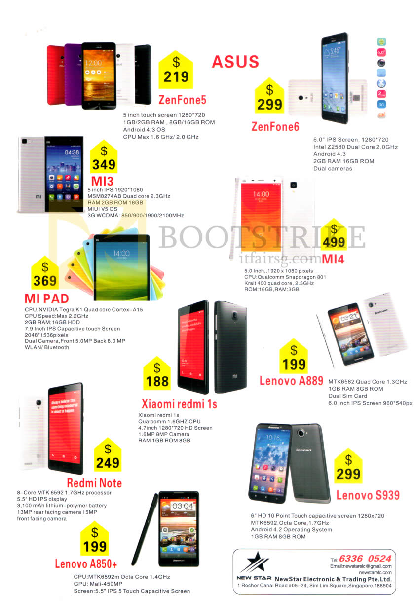 IT SHOW 2016 price list image brochure of NewStar Mobile Phones Asus Zenfone 5, 6, 1s, Mi 3, 4, Mi Pad, Xiaomi Redmi 1s, Lenovo A889, S939, A850 Plus, Redmi Note