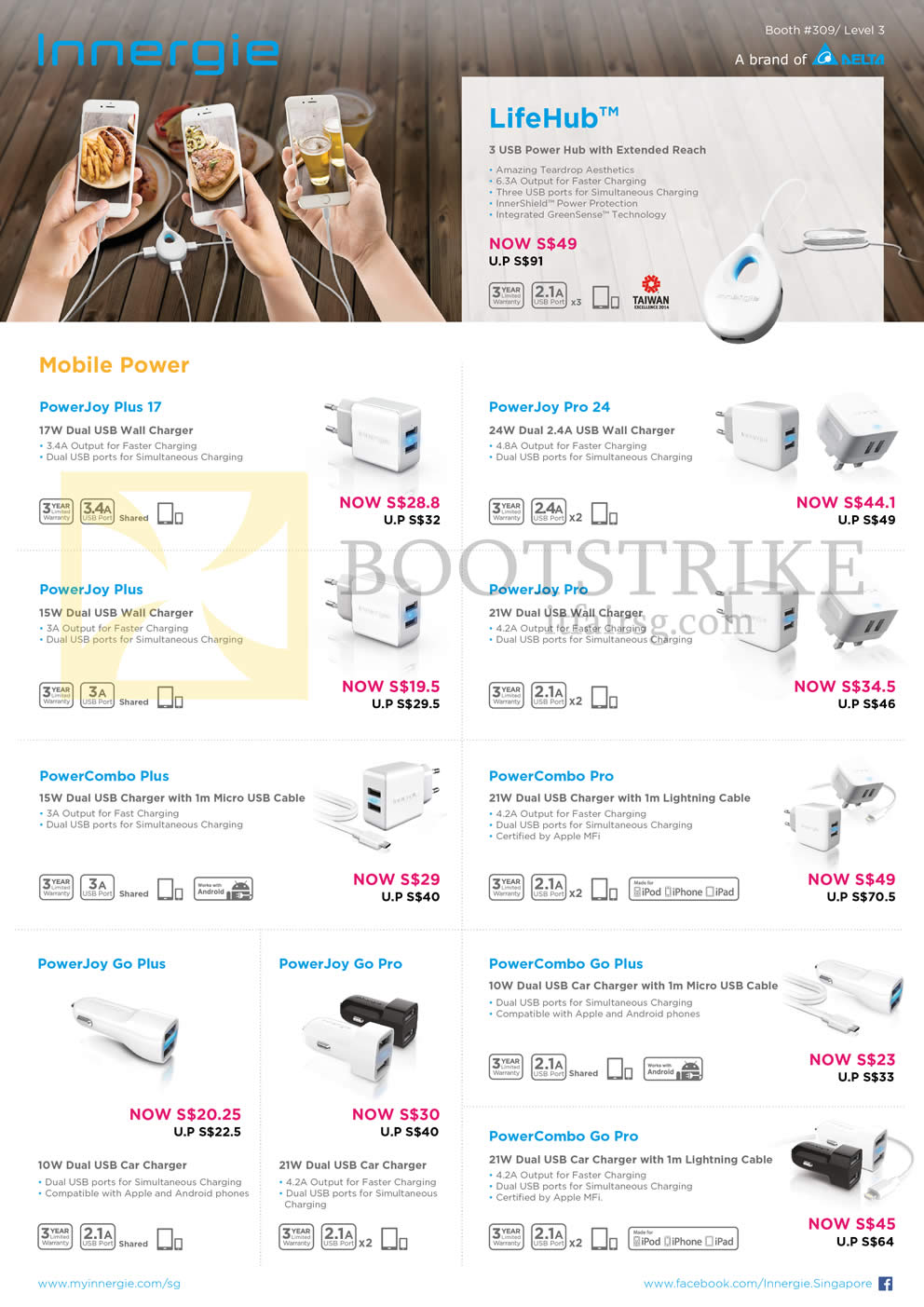 IT SHOW 2016 price list image brochure of Nubox Innergie LifeHub USB Hub, PowerJoy Wall Chargers, PowerCombo, Lightning