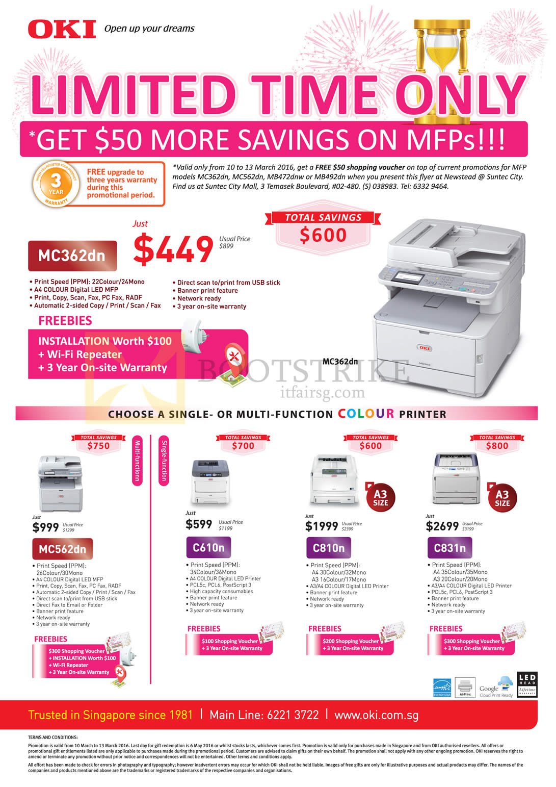 IT SHOW 2016 price list image brochure of OKI Printers MC362dn, MC562dn, C610n, C810n, C831n