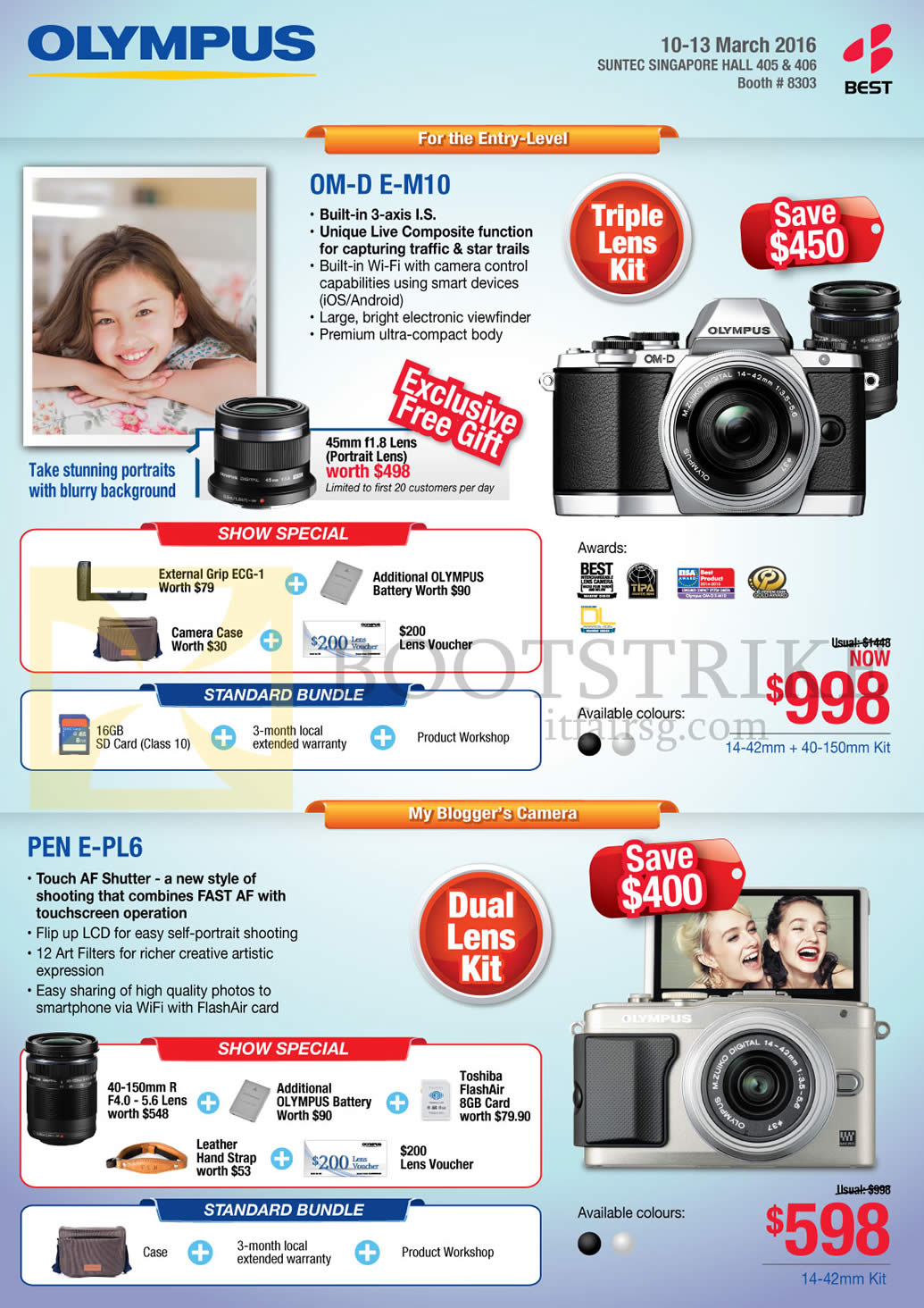 IT SHOW 2016 price list image brochure of Olympus Digital Cameras OM-D E-M10, Pen E-PL6