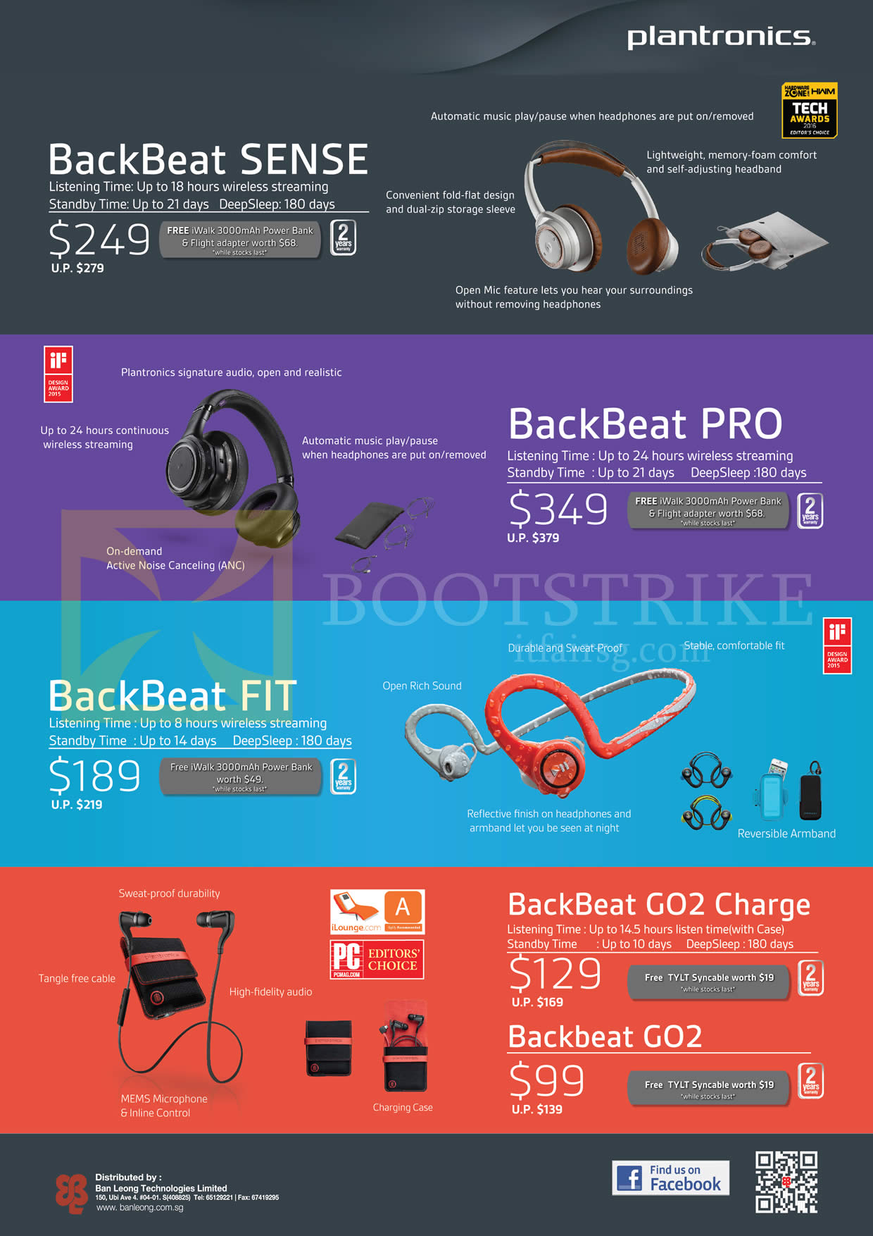 IT SHOW 2016 price list image brochure of Plantronics Bluetooth Headsets Backbeat Sense, Pro, Fit, GO2 Charge
