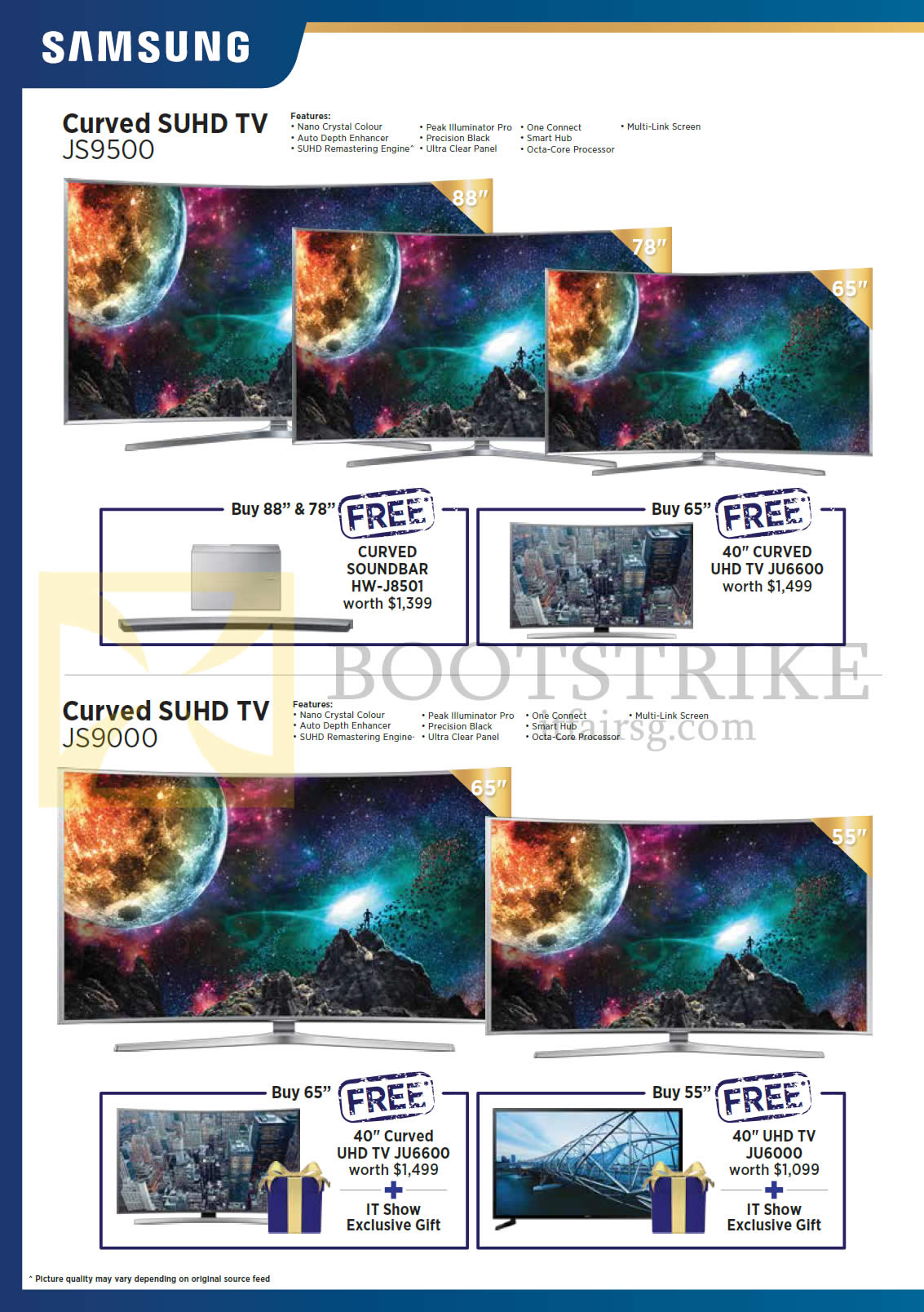 IT SHOW 2016 price list image brochure of Samsung TVs (No Prices) Curved UHD JS9500, JS9000
