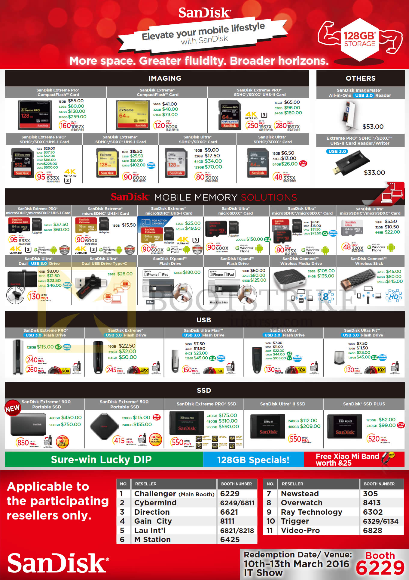 IT SHOW 2016 price list image brochure of Sandisk Flash Cards, USB, SSD, CompactFlash CF, MicroSD, SDHC, 16GB, 32GB, 64GB, 128GB, Extreme, Ultra, Pro
