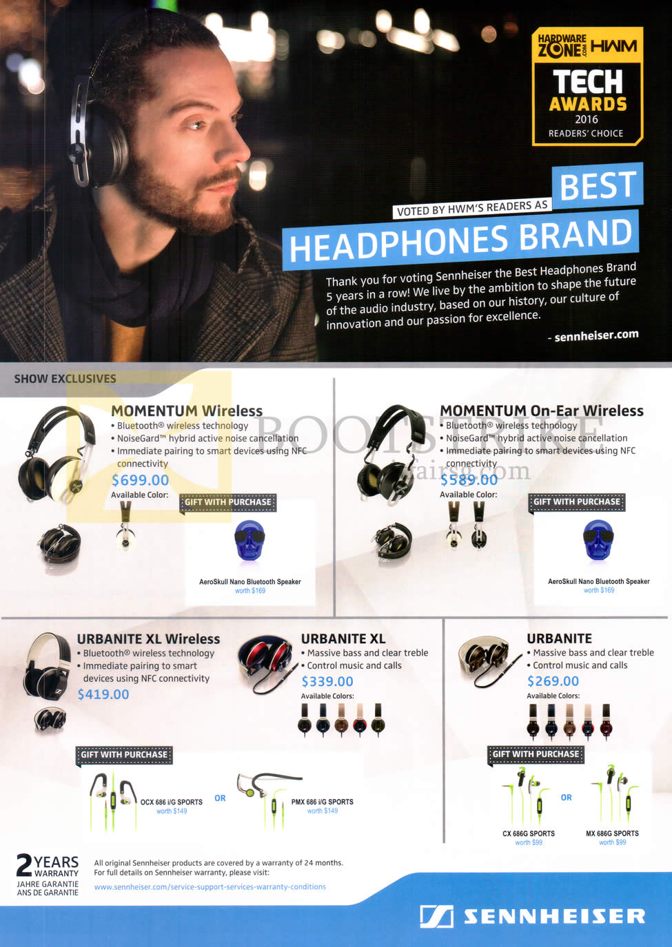 IT SHOW 2016 price list image brochure of Sennheiser Headphones, Bluetooth Headsets, Momentum, On-Ear, Urbanite XL, Wireless