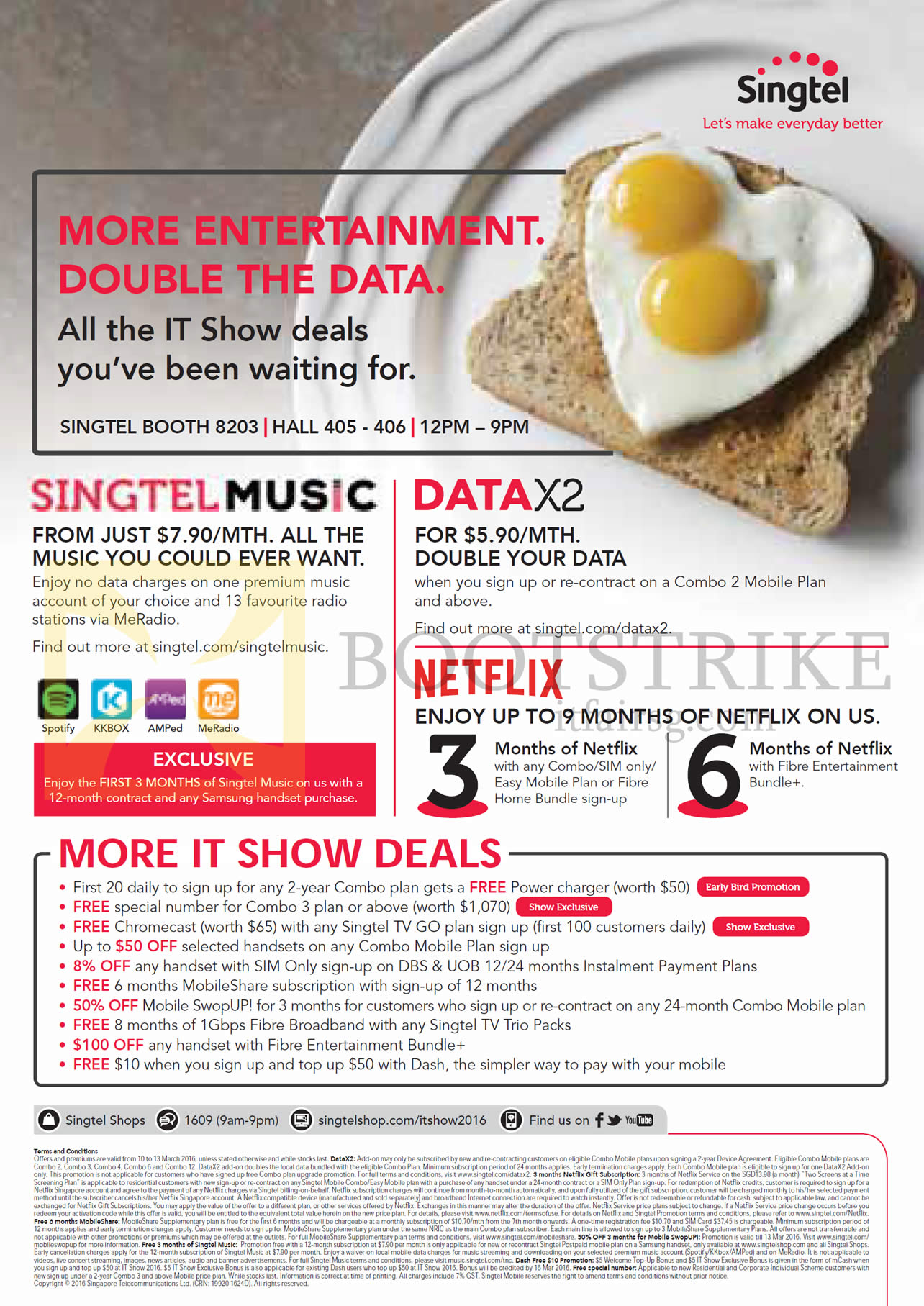 IT SHOW 2016 price list image brochure of Singtel Highlights, Music, Data X2, Netflix