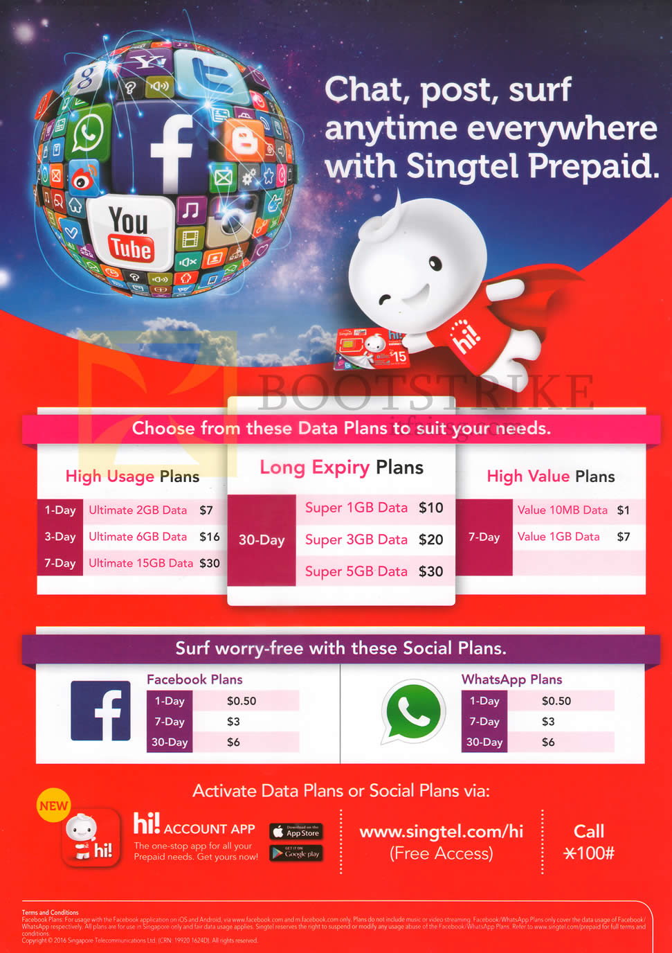 IT SHOW 2016 price list image brochure of Singtel Prepaid Data Plans High Usage, Long Expiry, High Value, Facebook Plans, WhatsApp Plans
