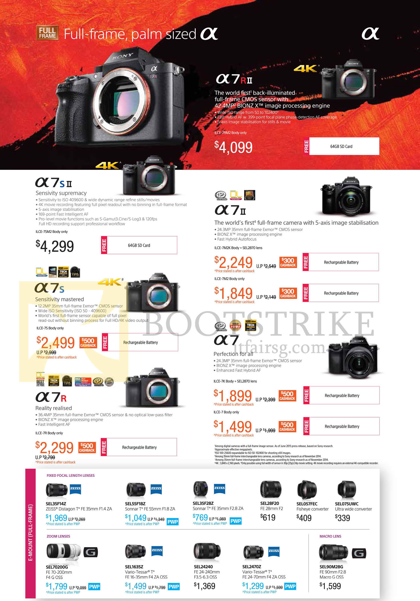 IT SHOW 2016 price list image brochure of Sony Digital Cameras Alpha, Lenses, A7R II, A7S II, A7II, A7S, A7, A7R, SEL35F14Z, SEL55F18Z, SEL35F28Z, SEL70200G, SEL1635Z, SEL24240, SEL2470Z