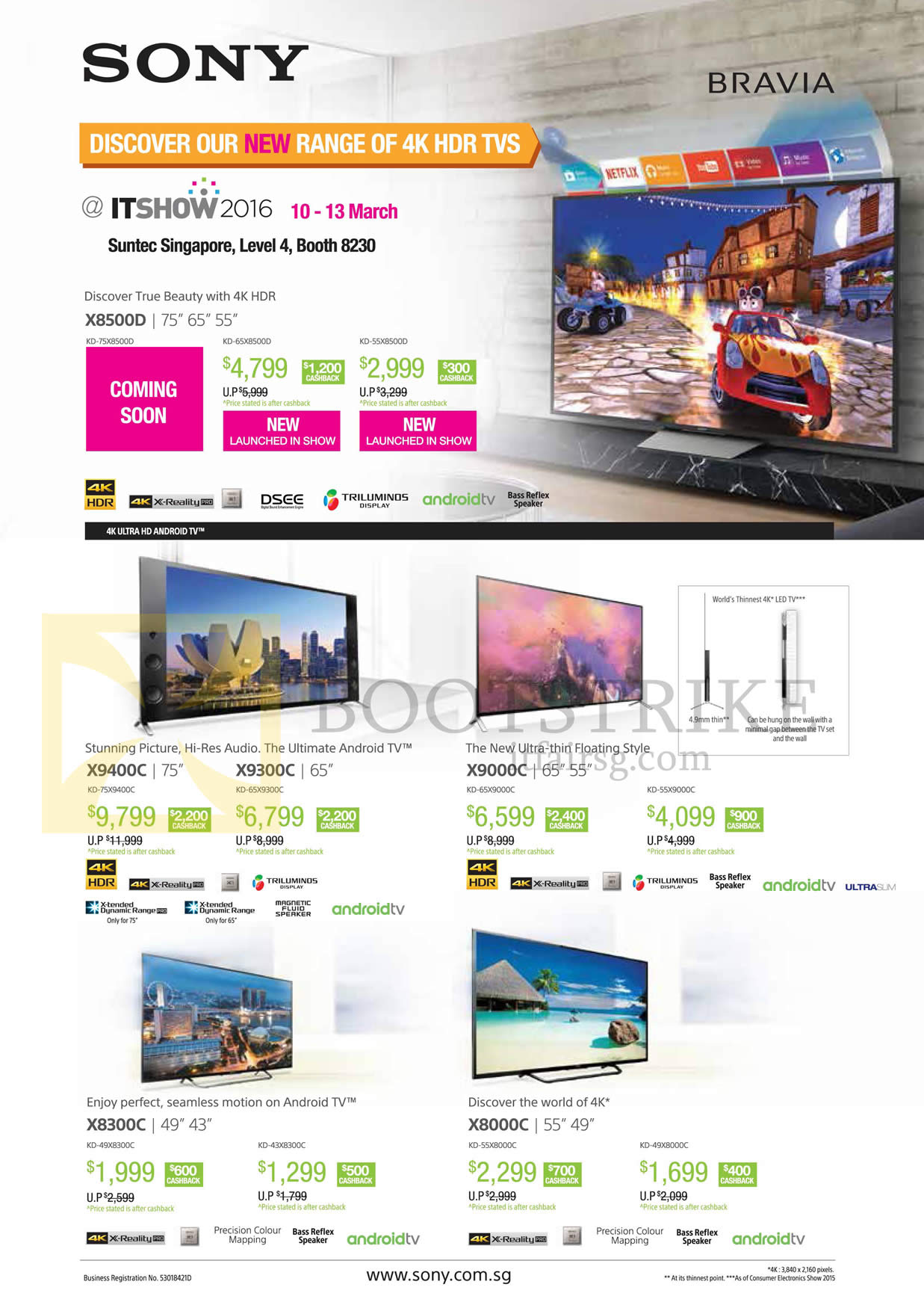 IT SHOW 2016 price list image brochure of Sony TVs KD-X8500D, X9400C, X9000C, X8300C, X8000C