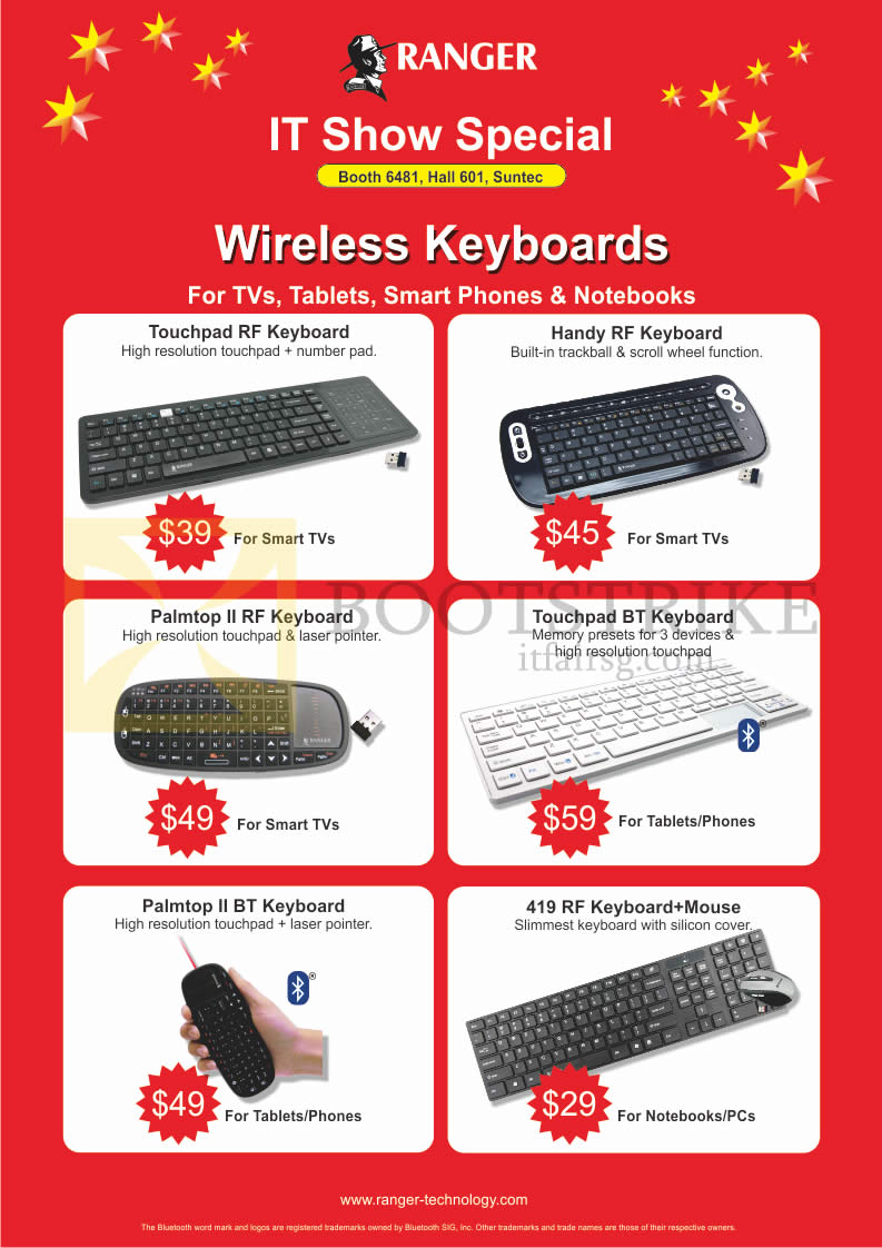 IT SHOW 2016 price list image brochure of System Tech Ranger Wireless Keyboards Touchpad RF, Handy RF, Palmtop II RF, Touchpad BT, Palmtop II BT, 419 RF