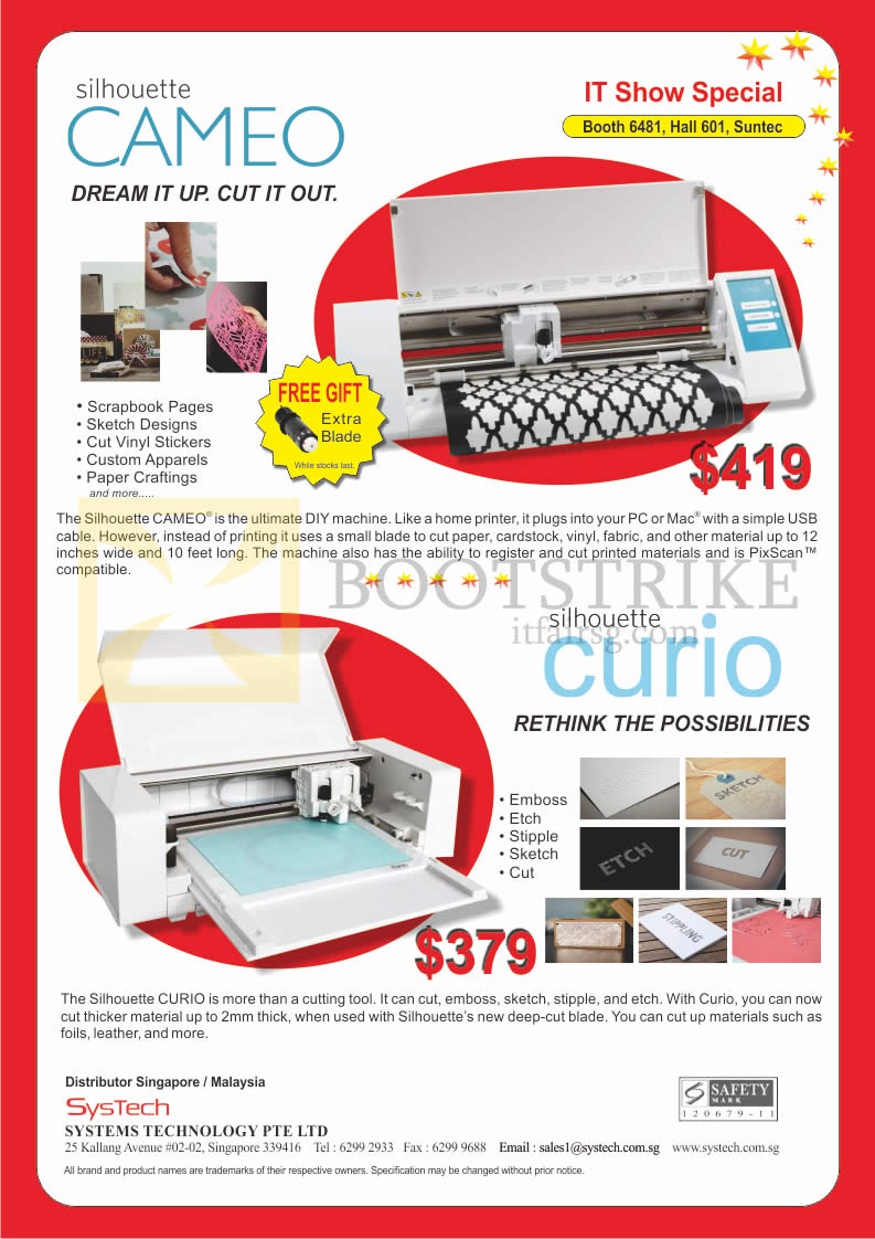 IT SHOW 2016 price list image brochure of Systems Tech Printers Silhouette Cameo, Curio