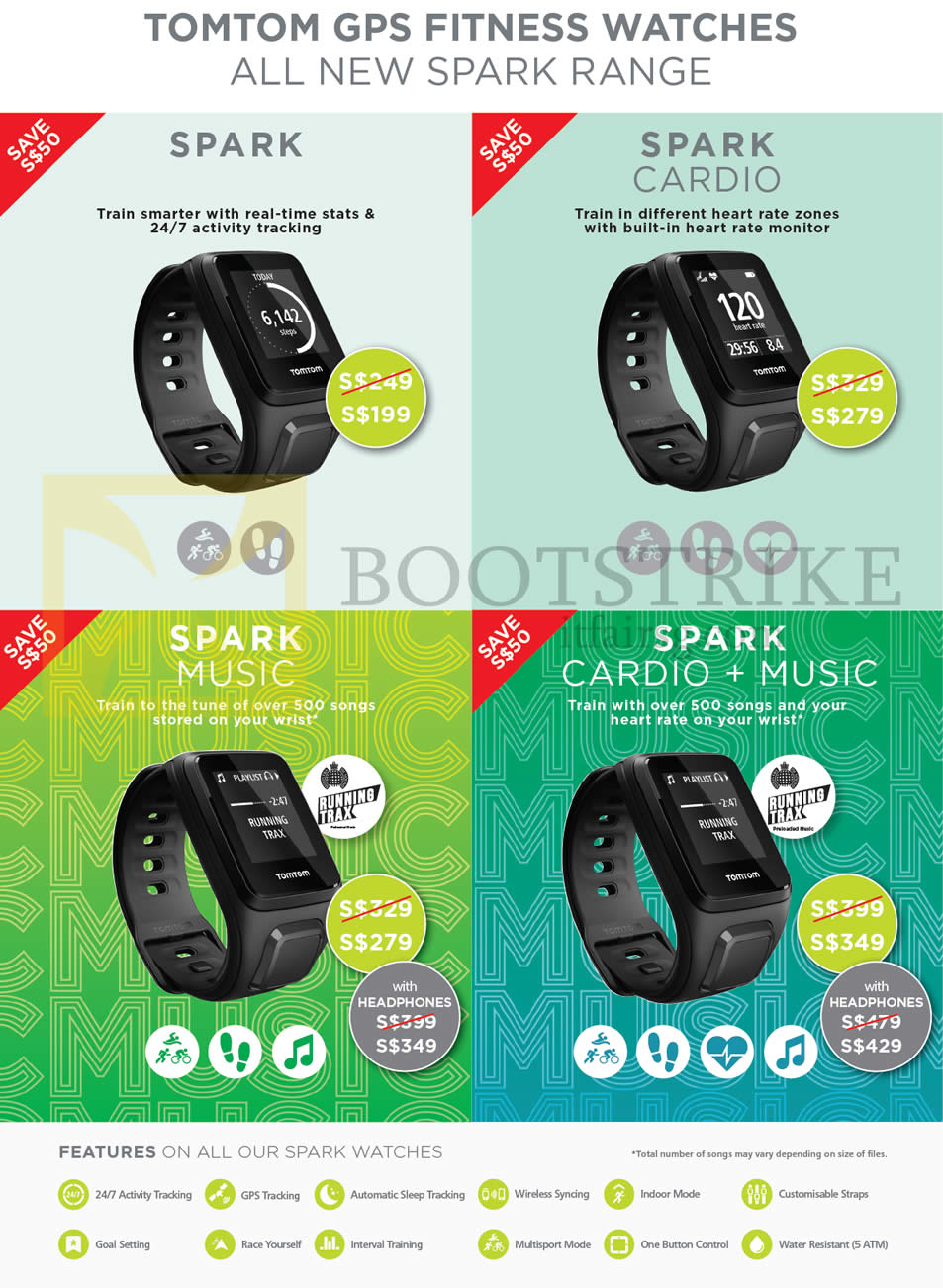 IT SHOW 2016 price list image brochure of TomTom GPS Fitness Watches, Spark Cardio, Spark Music, Spark Cardio Music