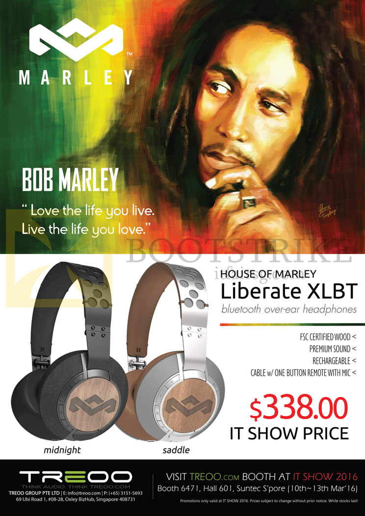 IT SHOW 2016 price list image brochure of Treoo Headphones House Of Marley Liberate XLBT Midnight, Saddle