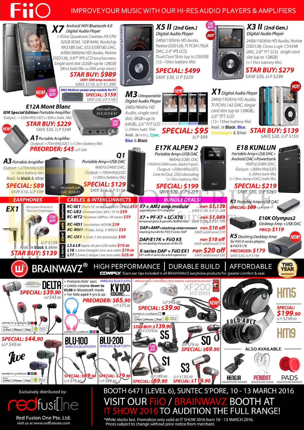 IT SHOW 2016 price list image brochure of Treoo Red Fusion One Fiio Audio Players, Earphones, X7, X5 II, X3 II, E12A, M3, X1, A3, Q1, E17K Alpen 2, E18 Kunlun, EX1, Delta, KV100, BLU-100