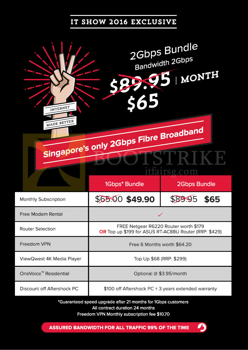 IT SHOW 2016 price list image brochure of Viewqwest Fibre Broadband 1Gbps 49.90, 2Gbps 65.00, Aftershock PC Discount