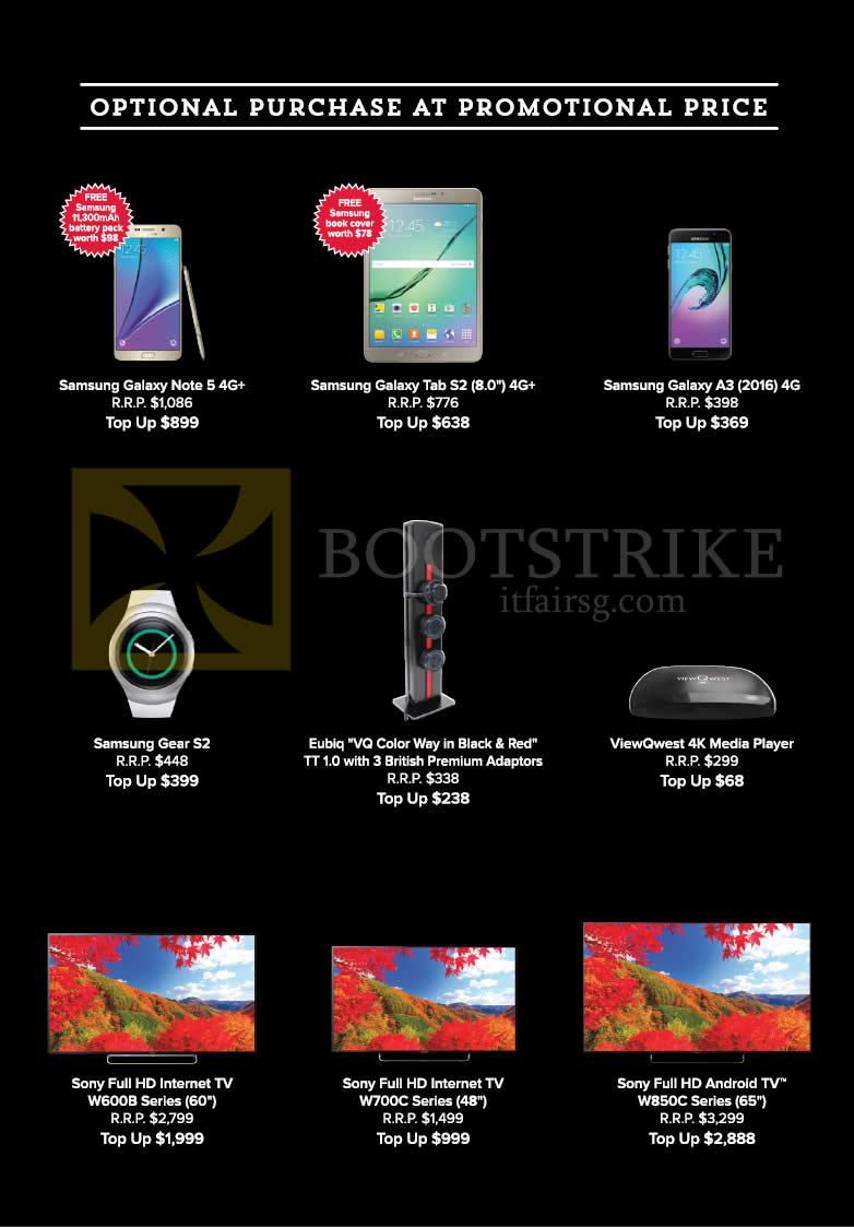 IT SHOW 2016 price list image brochure of Viewqwest Smartphones Samsung Galaxy Note 5, Tab S2, A3, Gear S2, Eubiq, 4K Media Player, Sony TV