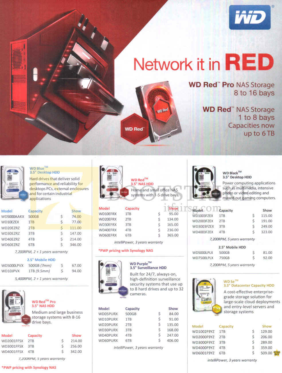 IT SHOW 2016 price list image brochure of Western Digital Internal HDD WD Red Pro NAS Storage WD Blue, Red, Black, Purple, Se