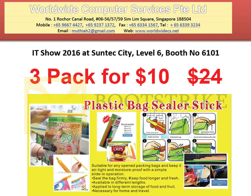 IT SHOW 2016 price list image brochure of Worldwide Computer Services Plastic Bag Sealer Stick