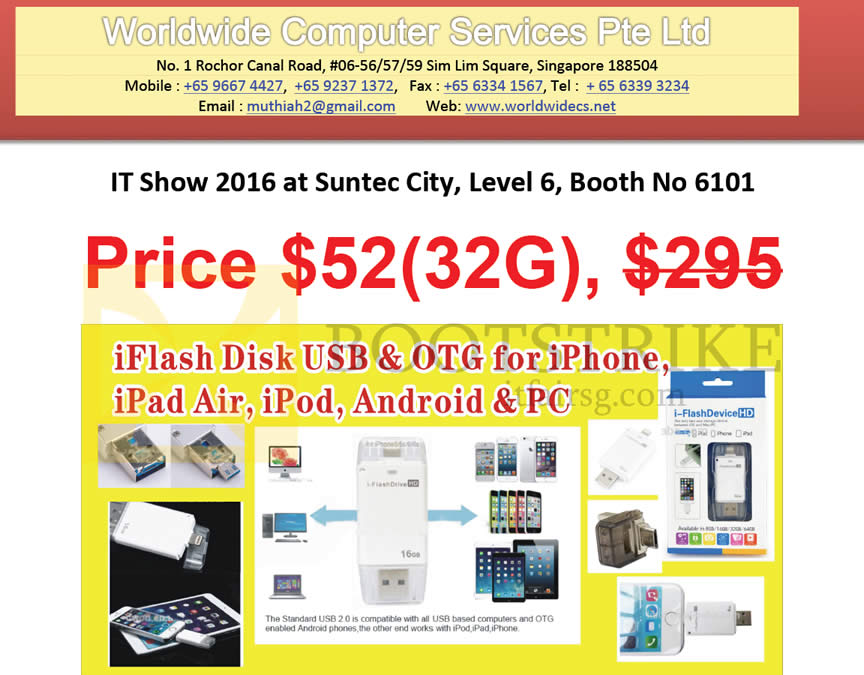 IT SHOW 2016 price list image brochure of Worldwide Computer Services IFlash Disk USB N OTG For Iphone, PC