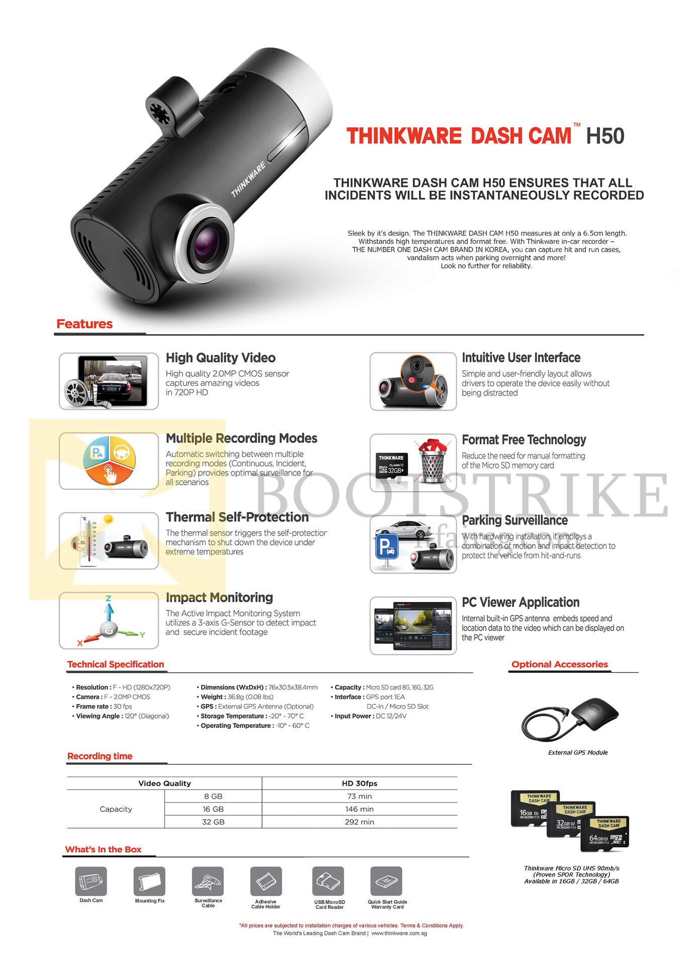 IT SHOW 2016 price list image brochure of ZMC Thinkware Dash Cam In-Car Recorder H50, Accessories