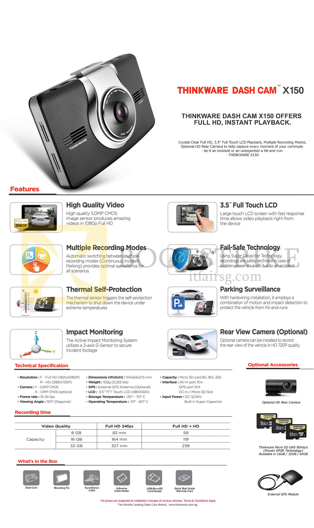 IT SHOW 2016 price list image brochure of ZMC Thinkware Dash Cam X150, Accessories