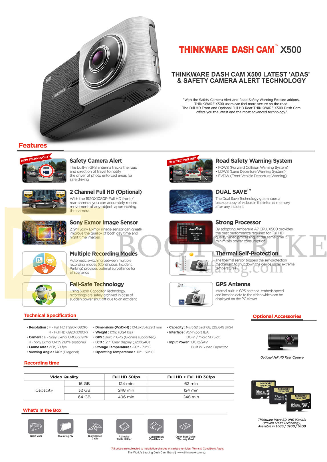 IT SHOW 2016 price list image brochure of ZMC Thinkware Dash Cam X500, Accessories
