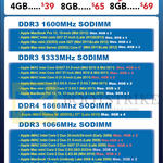 Crucial MAC Memory DDR3 1600MHz Sodimm, DDR3 1333MHz Sodimm, DDR4 1866Mhz Sodimm, DDR3 1066MHz Sodimm, 4GB, 8GB
