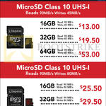 Kingston MicroSD Class 10 UHS-1 16GB, 32GB, 64GB