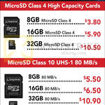 Kingston MicroSD Class 4, 10 UHS-1, 8GB, 16GB, 32GB, 64GB