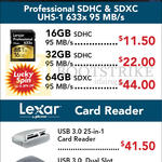 Lexar Professional Cards, Card Reader SDHC, SDXC UHS-1, 16GB, 32GB, 64GB