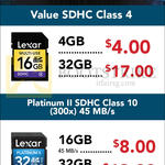 Lexar Value SDHC Class 4, Platinum II SDHC Class 10, 4GB, 16GB, 32GB