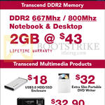 Transcend DDR2 Notebook Desktop RAM, MultiMedia Products USB 3.0 HDD, SSD, Enclosure,, Portable DVD Writer, Digital Music Players MP330K, W, P