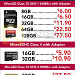 Transcend MicroSD Class 10 UHS-1, 3, MicroSDHC Class 4, 8GB, 16GB, 32GB, 64GB, 128GB