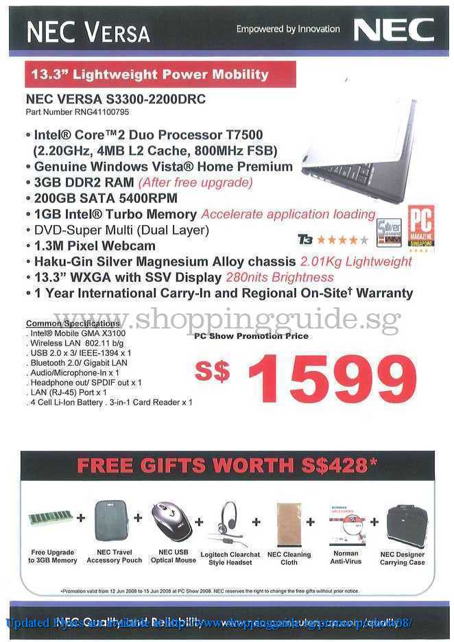 PC Show 2008 price list image brochure of Nec Versa S3300 ShoppingGuide.SG-PcShow08-102