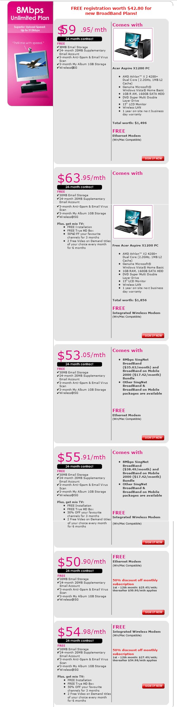 PC Show 2008 price list image brochure of Singnet Broadband 8