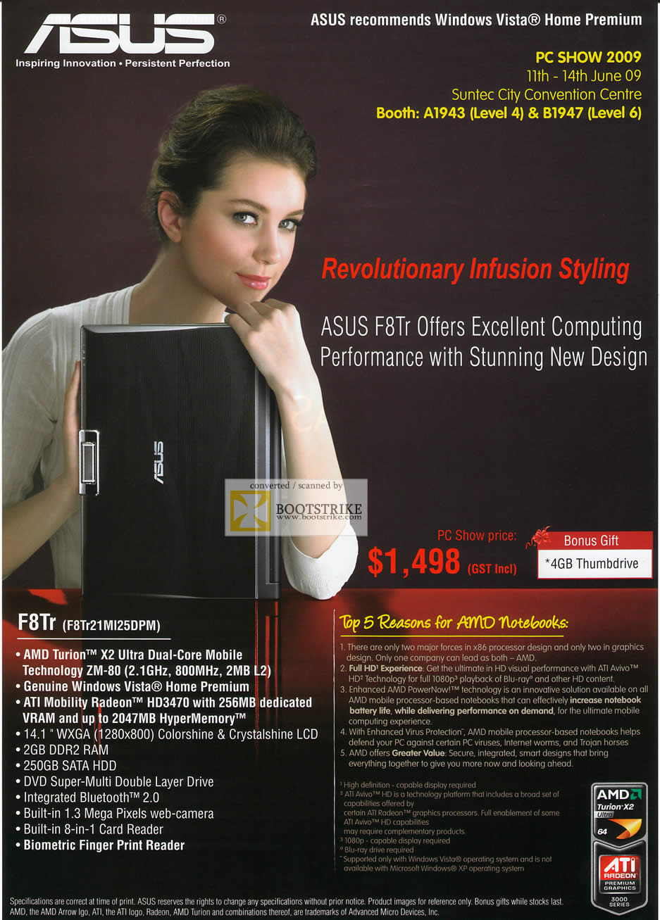 PC Show 2009 price list image brochure of ASUS F8Tr AMD Notebook