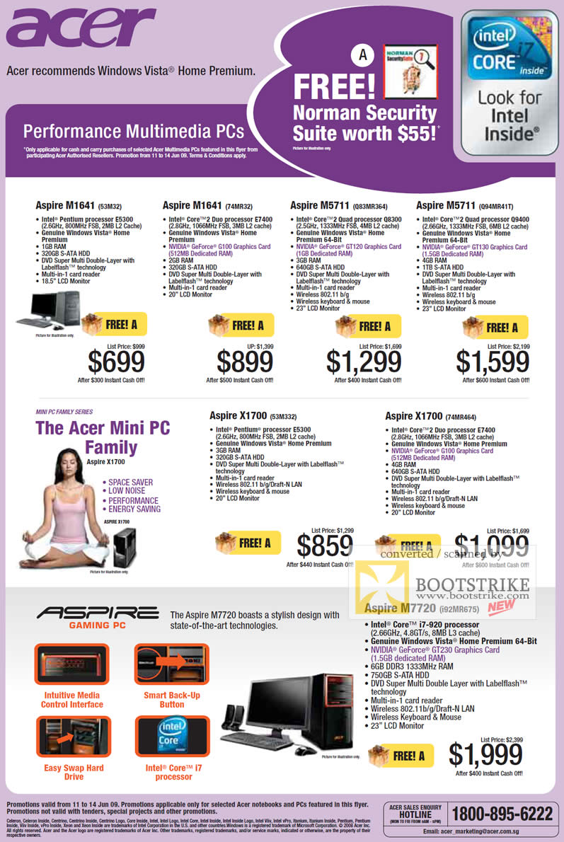 PC Show 2009 price list image brochure of Acer Aspire Desktops M1641 M5711 Mini X1700 M7720