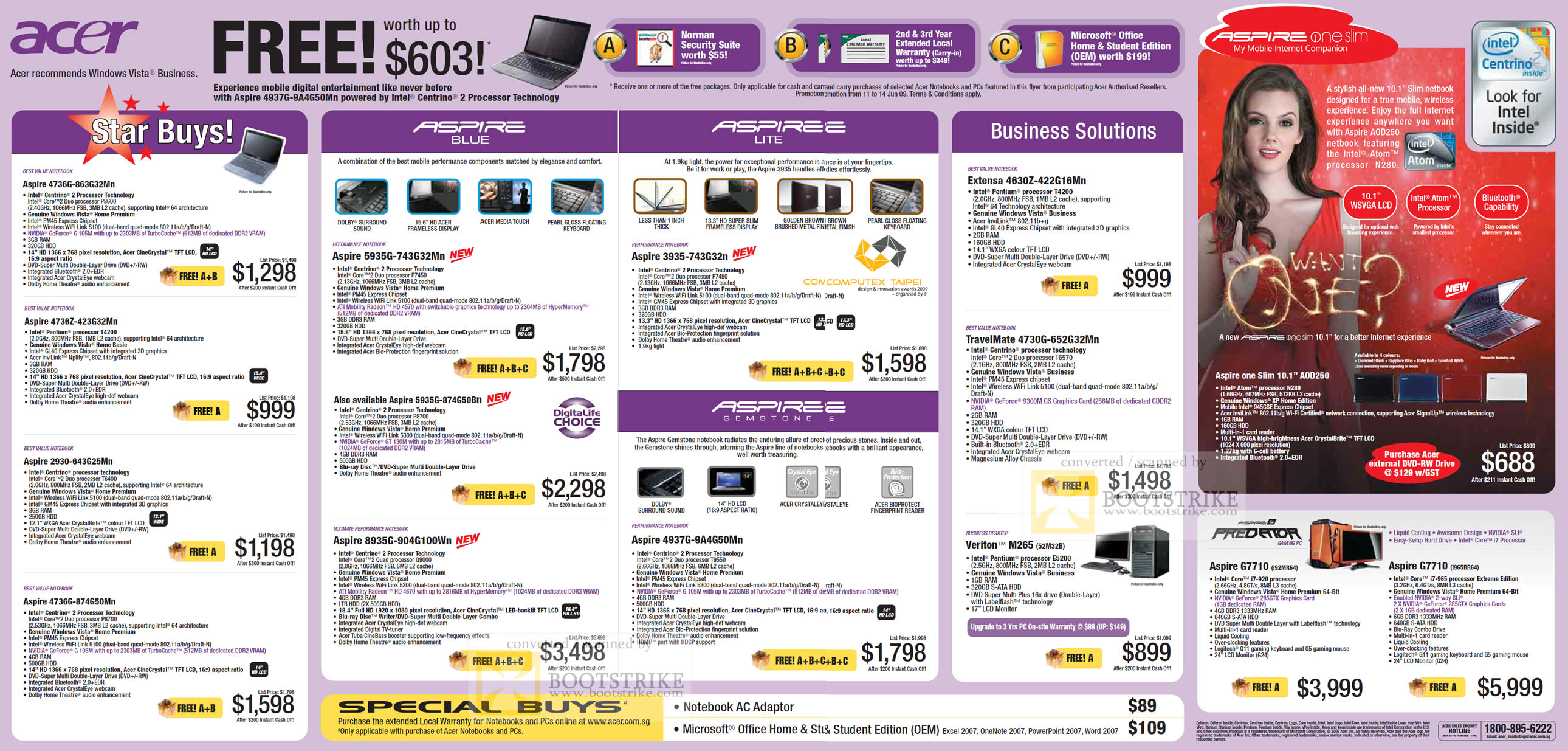PC Show 2009 price list image brochure of Acer Aspire One Blue Lite Predator Desktops Netbook Laptops