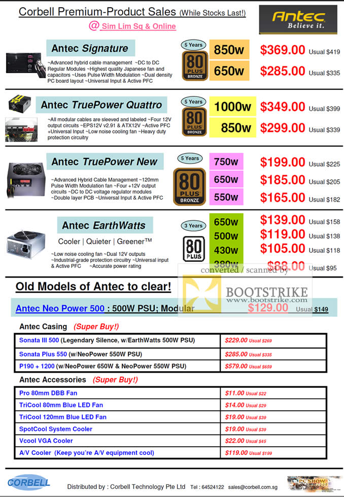 PC Show 2009 price list image brochure of Antec Corbell Signature TruePower Quattro EarthWatts