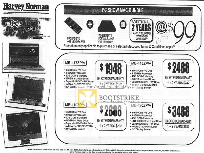 PC Show 2009 price list image brochure of Apple Harvey Norman Macbooks