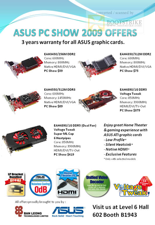 PC Show 2009 price list image brochure of Asus ATI Graphic Video Cards EAH3450 EAH4350 EAH4550