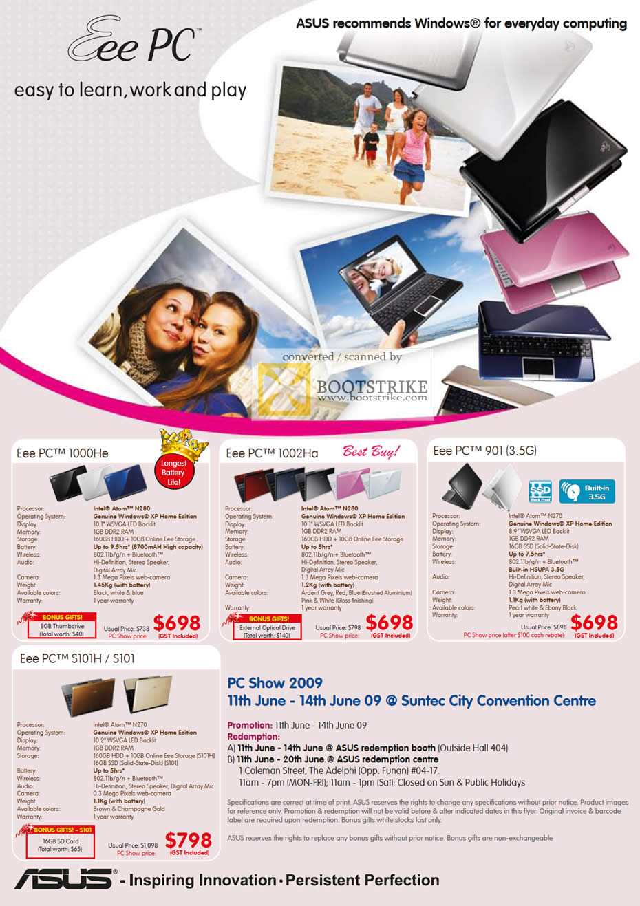 PC Show 2009 price list image brochure of Asus Eee PC 1000He 1002Ha 901 S101H