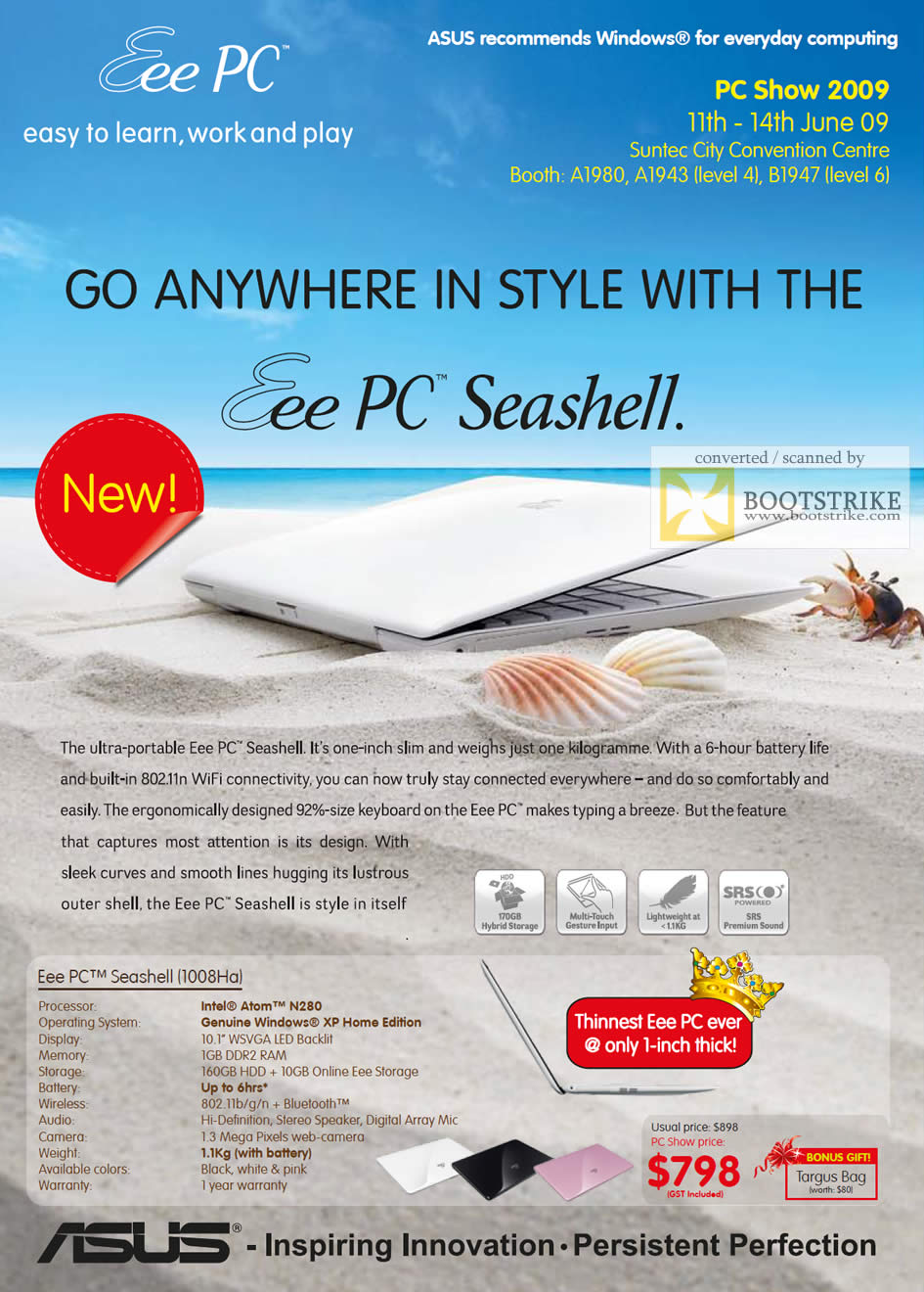 PC Show 2009 price list image brochure of Asus Eee PC Seashell 1008Ha