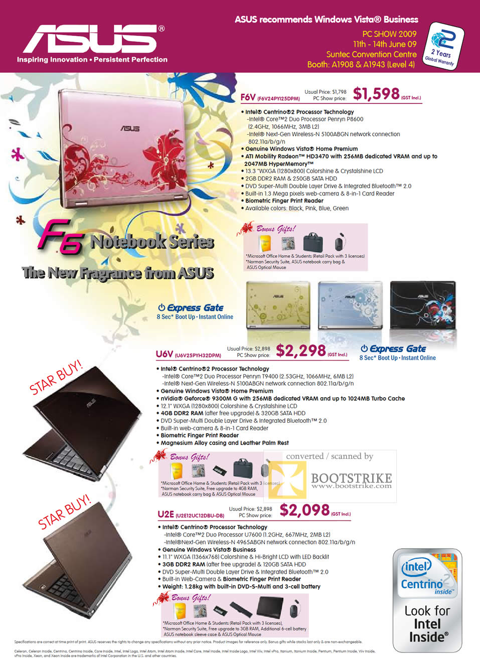 PC Show 2009 price list image brochure of Asus F6V U6V U2E Notebooks