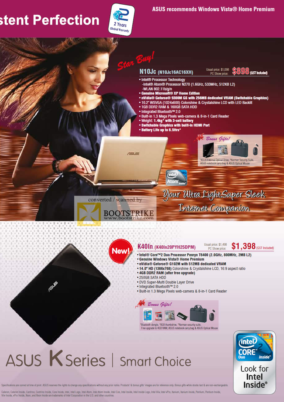 PC Show 2009 price list image brochure of Asus K40ln N10Jc Notebooks